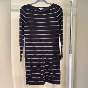 Loft black and silver sparkly striped sweater dress